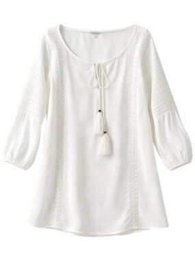 Beautiful Like New White Monsoon Blouse With Tie | XL